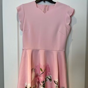 Beautiful Pink Floral Ted Baker Skater Dress - like new!